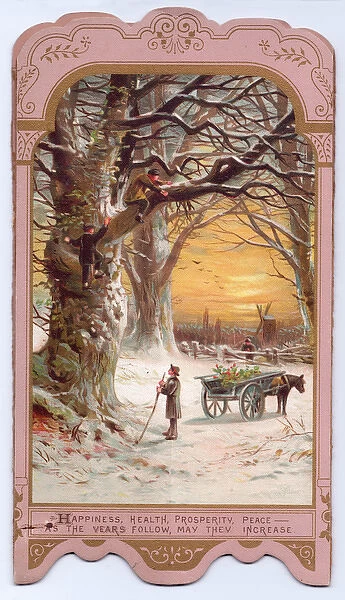 Snow scene with trees on a New Year card