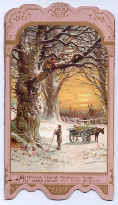 Framed Print : Snow scene with trees on a New Year card Framed Print : Snow scene with trees on a New Year card