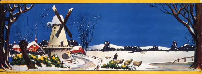 Framed Print : Snow scene with windmill Framed Print : Snow scene with windmill