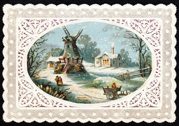 Framed Print : Snow scene with windmill on a Christmas card Framed Print : Snow scene with windmill on a Christmas card