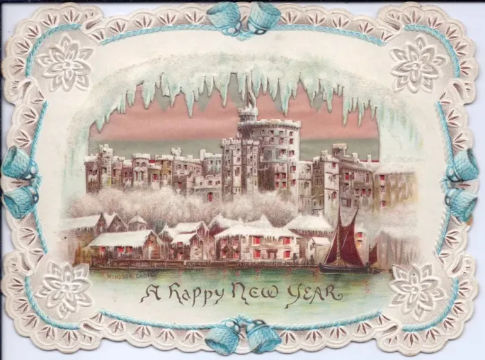 Framed Print : Snow scene with Windsor Castle on a New Year card Framed Print : Snow scene with Windsor Castle on a New Year card