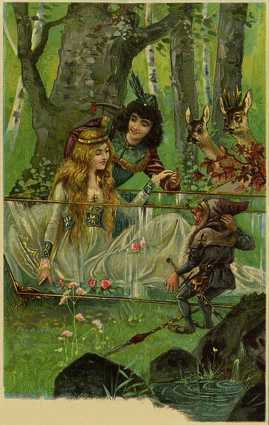 Snow White. The Prince awakens Snow White. German. Grimm's fairy tale.Date: 1895