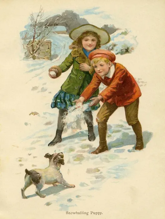 Framed Print : Snowballing Puppy (1899) Framed Print : Snowballing Puppy (1899)