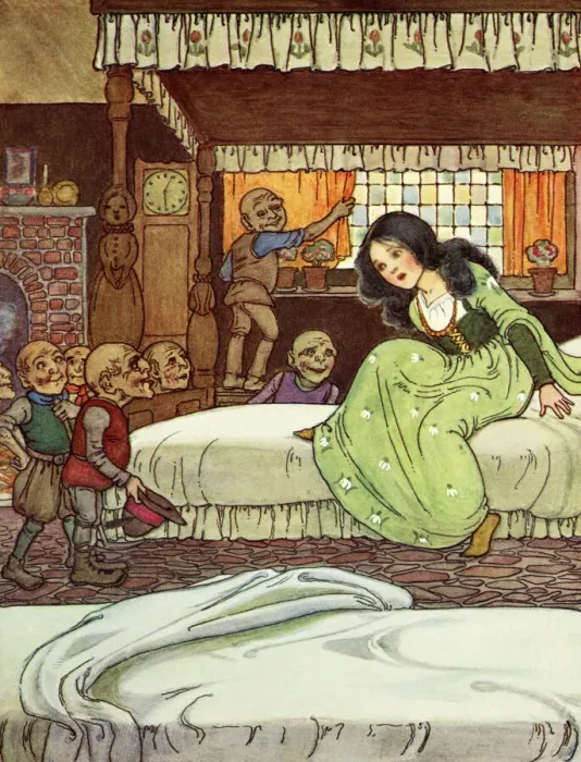 Framed Print : Snowdrop - Scene from Snowdrop. She finds a suitable bed in the cottage Framed Print : Snowdrop - Scene from Snowdrop. She finds a suitable bed in the cottage