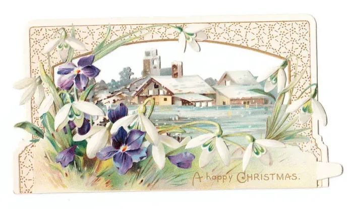 Framed Print : Snowdrops and violets on a cutout Christmas card Framed Print : Snowdrops and violets on a cutout Christmas card