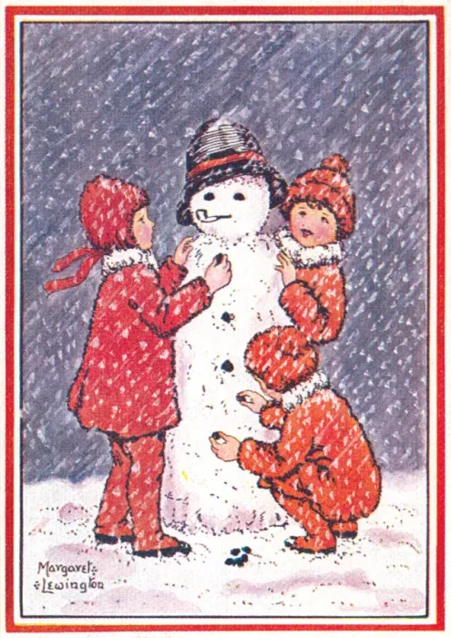 Framed Print : Snowman. Three children wearing red clothes building a snowman Framed Print : Snowman. Three children wearing red clothes building a snowman