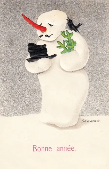 Framed Print : Snowman on a French New Year postcard Framed Print : Snowman on a French New Year postcard