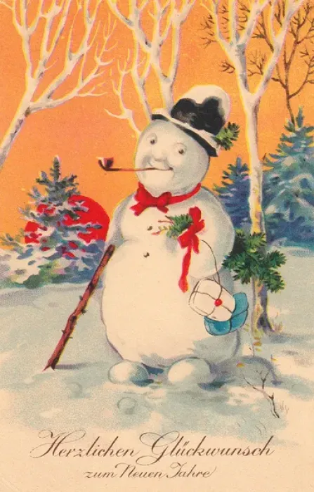 Framed Print : Snowman on a German New Year postcard Framed Print : Snowman on a German New Year postcard