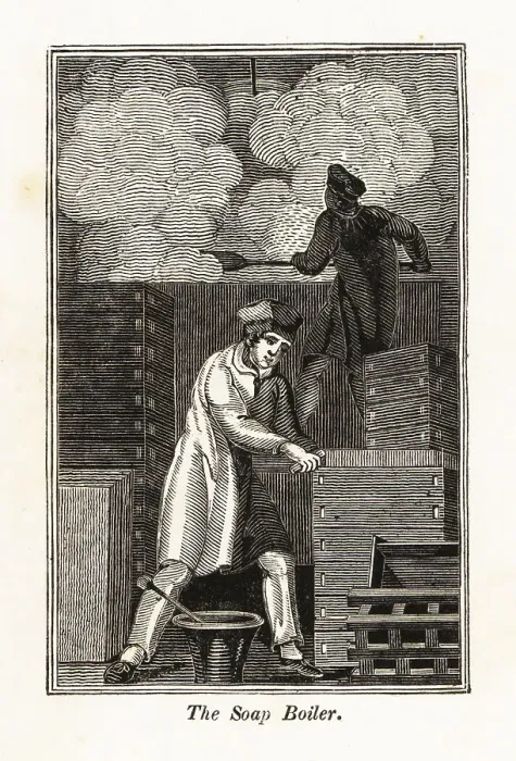 Framed Print : Soap-makers boiling soap in a factory Framed Print : Soap-makers boiling soap in a factory