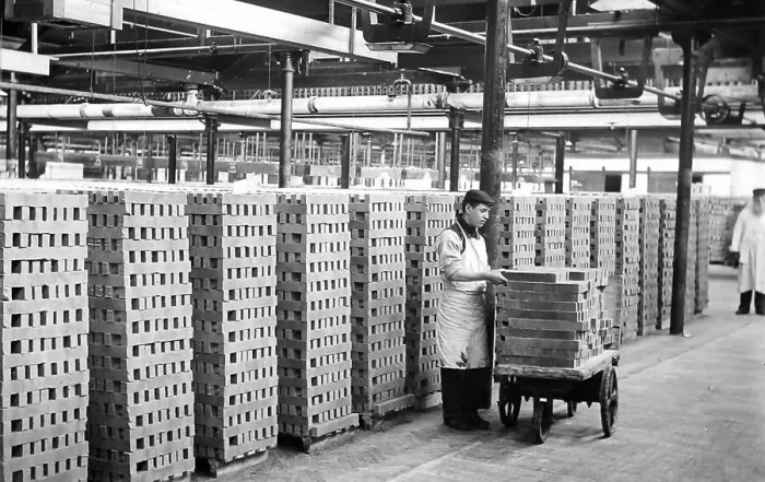 Framed Print : Soap stacked for drying, Port Sunlight, early 1900s Framed Print : Soap stacked for drying, Port Sunlight, early 1900s