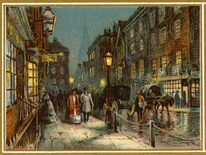 Framed Print : SOCIAL / GASLIT STREET 19C Framed Print : SOCIAL / GASLIT STREET 19C