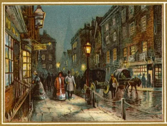 Framed Print : Social / Gaslit Street 19C Framed Print : Social / Gaslit Street 19C