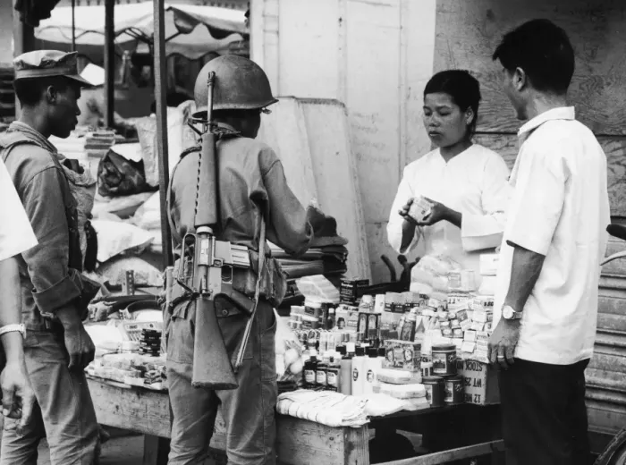 Framed Print : Soldier Buying Goods Framed Print : Soldier Buying Goods