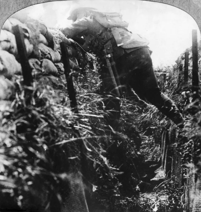 Framed Print : Soldier emerging from trench, WW1 Framed Print : Soldier emerging from trench, WW1