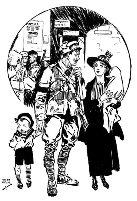 Framed Print : Soldier and family at Victoria train station, WW1 Framed Print : Soldier and family at Victoria train station, WW1