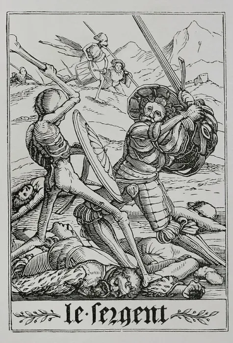 Framed Print : A soldier fighting against Death. At his feet Framed Print : A soldier fighting against Death. At his feet