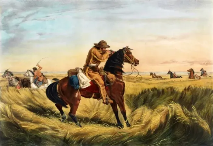 Framed Print : Soldier firing gun at American Indians Framed Print : Soldier firing gun at American Indians