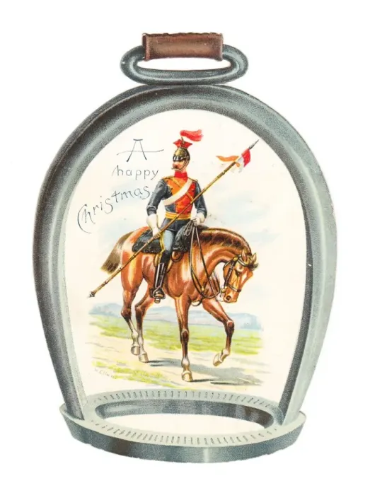 Framed Print : Soldier on horseback on a stirrup-shaped Christmas card Framed Print : Soldier on horseback on a stirrup-shaped Christmas card