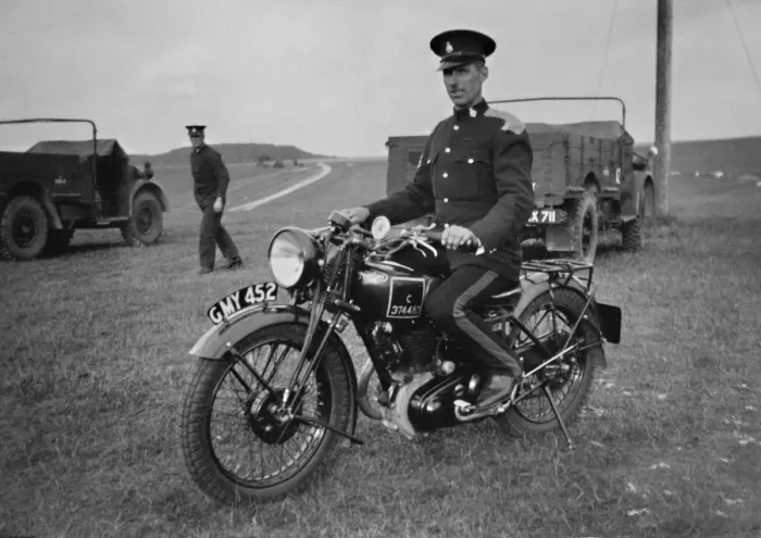 Framed Print : Soldier on a motorbike near Okehampton, Devon Framed Print : Soldier on a motorbike near Okehampton, Devon