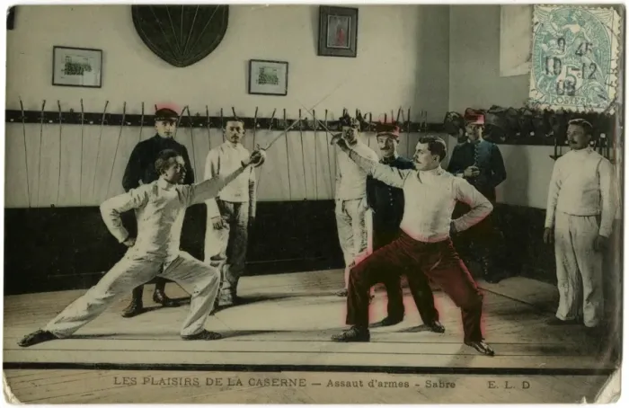 Framed Print : Soldier at their Sabre practice in a French Barracks Framed Print : Soldier at their Sabre practice in a French Barracks