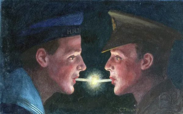 sharing cigarettes WWI Soldier and Sailor Sharing Cigarette Print, 1910s. Art Prints, Posters  & Puzzles from Mary Evans