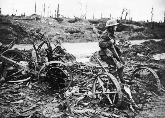 Framed Print : Soldier waiting by old farm machinery, Western Front, WW1 Framed Print : Soldier waiting by old farm machinery, Western Front, WW1