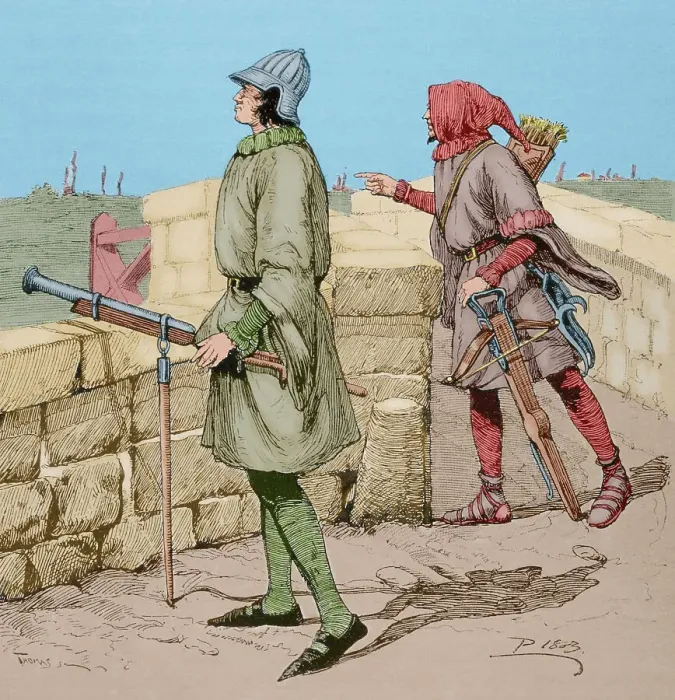Framed Print : Soldiers of Acostamientos. Culveriner and crossbowman Framed Print : Soldiers of Acostamientos. Culveriner and crossbowman