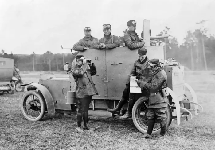Framed Print : Soldiers in an armoured car during WWI in America Framed Print : Soldiers in an armoured car during WWI in America