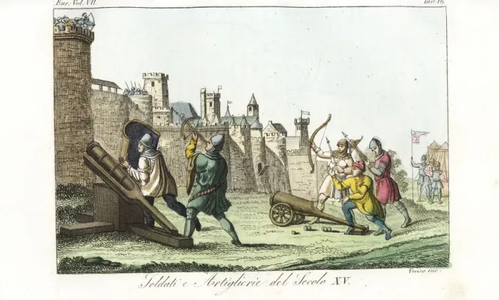 Framed Print : Soldiers and artillery gunners in a castle Framed Print : Soldiers and artillery gunners in a castle