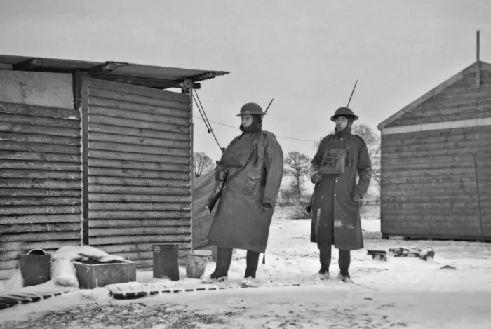 Framed Print : Two soldiers at a camp in winter Framed Print : Two soldiers at a camp in winter