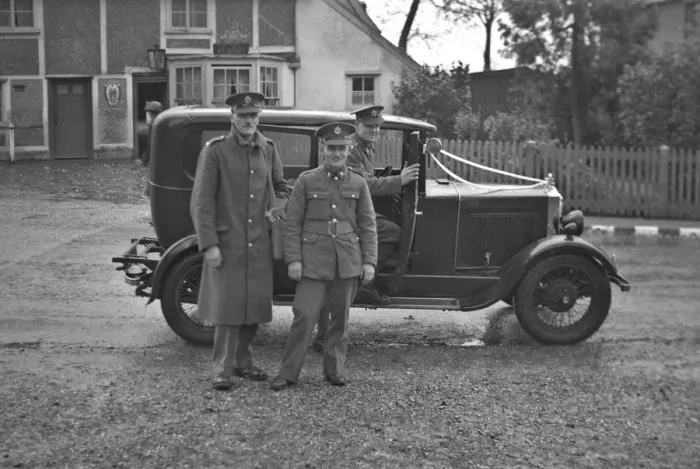 Framed Print : Three soldiers with a car Framed Print : Three soldiers with a car
