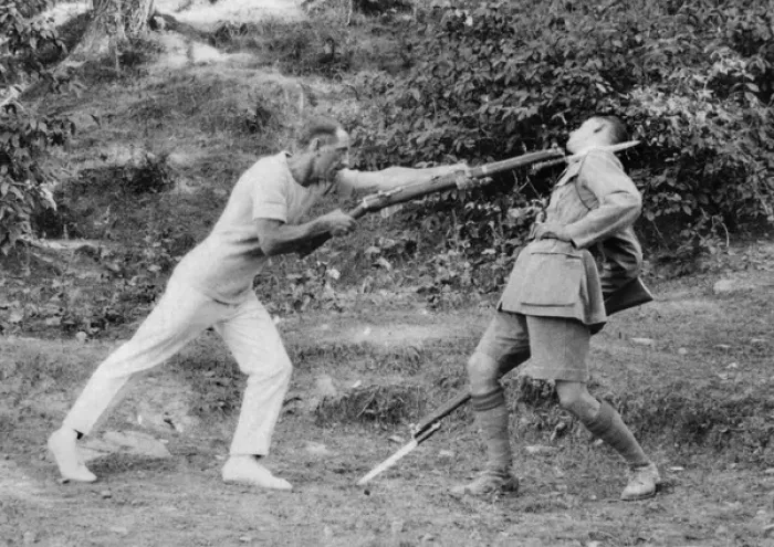 Framed Print : Two soldiers doing bayonet practice, India Framed Print : Two soldiers doing bayonet practice, India