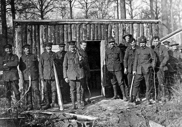 Soldiers at forest lumber works, Western Front, WW1