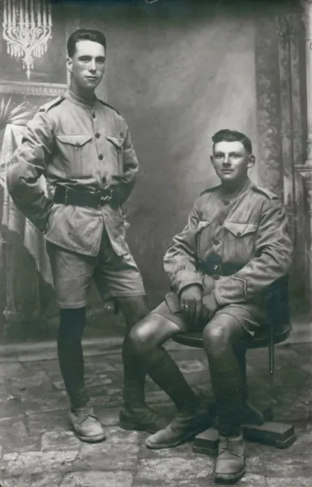 Framed Print : Two soldiers in khaki uniform Framed Print : Two soldiers in khaki uniform