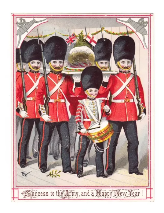 Framed Print : Soldiers marching on a New Year card Framed Print : Soldiers marching on a New Year card