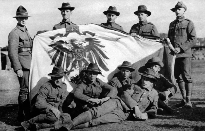 Framed Print : Soldiers from the New Zealand Expeditionary Force posed with the captured Imperial German Standard Framed Print : Soldiers from the New Zealand Expeditionary Force posed with the captured Imperial German Standard