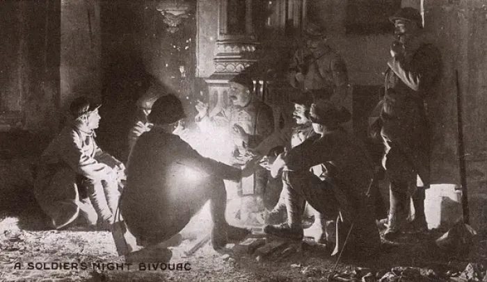 Framed Print : A soldiers night bivouac - WWI - possibly in a church Framed Print : A soldiers night bivouac - WWI - possibly in a church