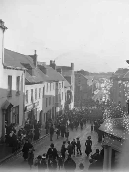 Framed Print : Soldiers parade up High Street, Haverfordwest, South Wales Framed Print : Soldiers parade up High Street, Haverfordwest, South Wales