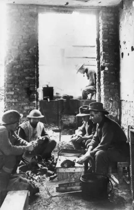 Framed Print : Soldiers preparing a meal 1917 Framed Print : Soldiers preparing a meal 1917