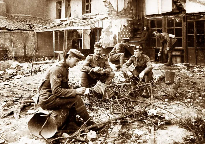 Framed Print : Soldiers resting at Ypres during the First World War Framed Print : Soldiers resting at Ypres during the First World War