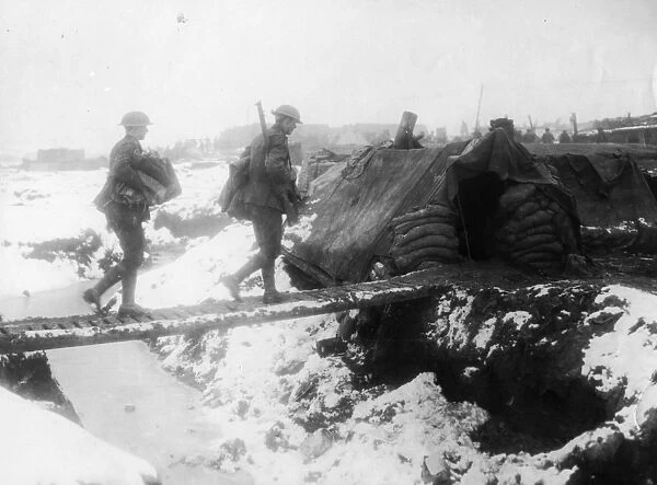Soldiers in snow on the Western Front, WW1