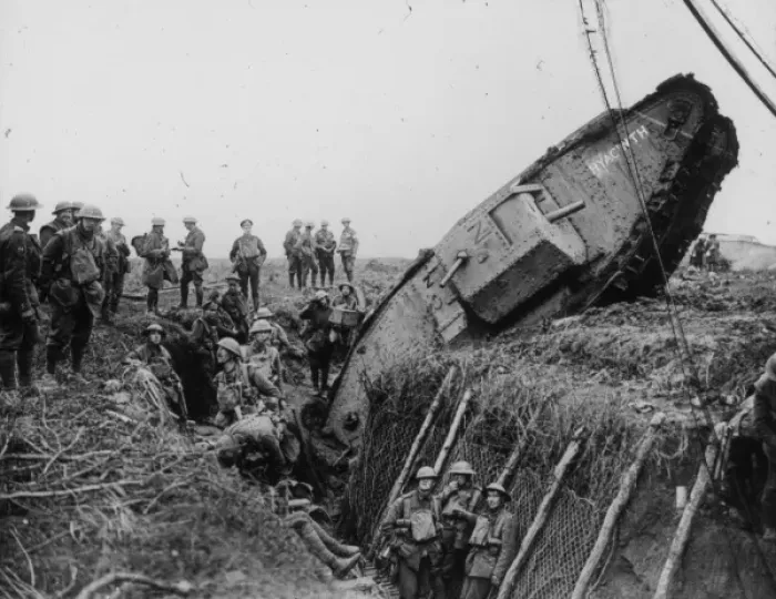 Framed Print : Soldiers and tank in trench Framed Print : Soldiers and tank in trench