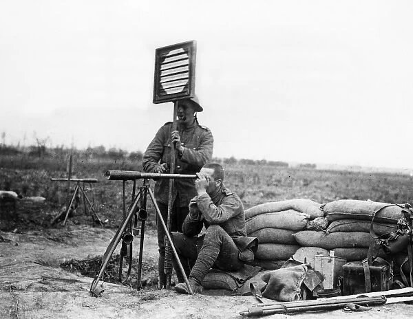 Two soldiers using a signalling shutter, WW1