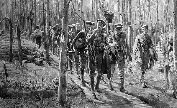 Soldiers in a wood near Ypres, Belgium, WW1