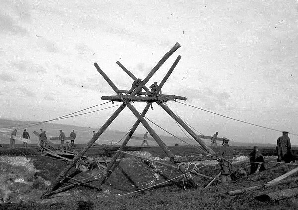 Soldiers working on a wooden structure - WW1 era