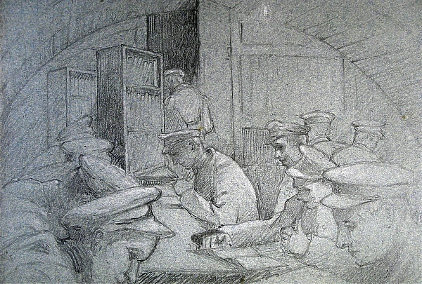 Soldiers writing, reading and relaxing in a Nissen hut