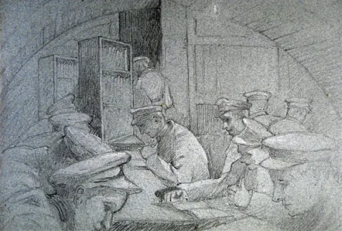 Framed Print : Soldiers writing, reading and relaxing in a Nissen hut Framed Print : Soldiers writing, reading and relaxing in a Nissen hut