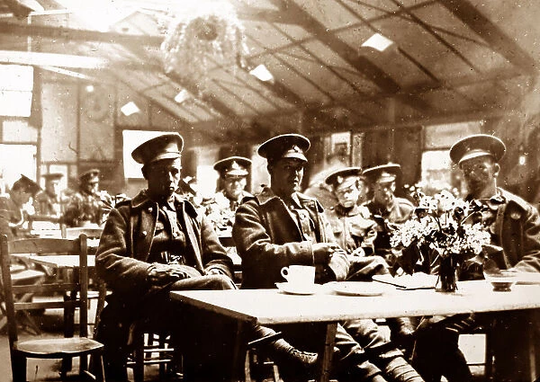 Soldiers in a YMCA hut during WW1
