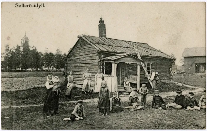 Framed Print : Solleron, Dalarna County, Sweden - House and villagers Framed Print : Solleron, Dalarna County, Sweden - House and villagers