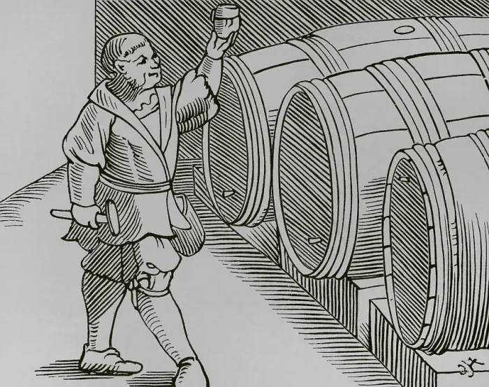 Framed Print : The sommelier in his function. Engraving after Framed Print : The sommelier in his function. Engraving after